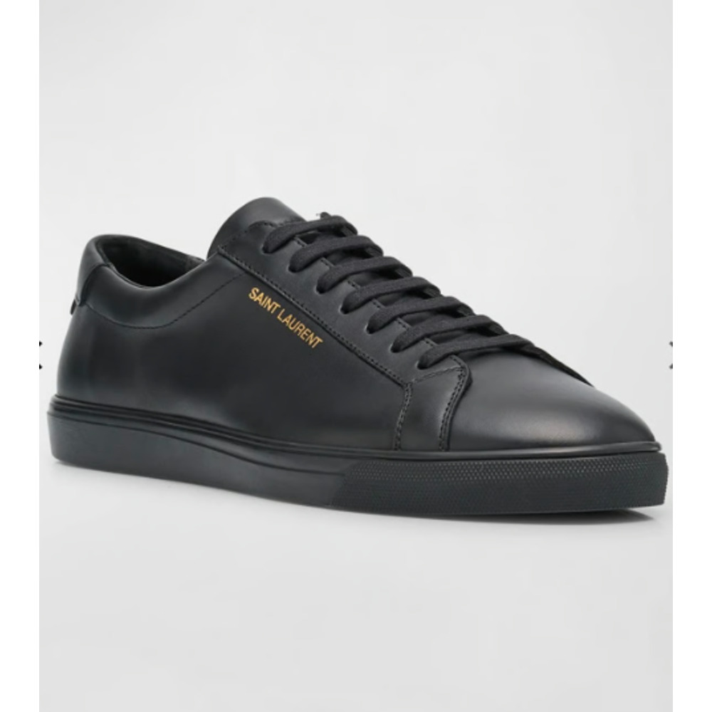 Saint Laurent Andy Leather Low-Top Court Sneakers  Black Men's Size 44 / 10.5